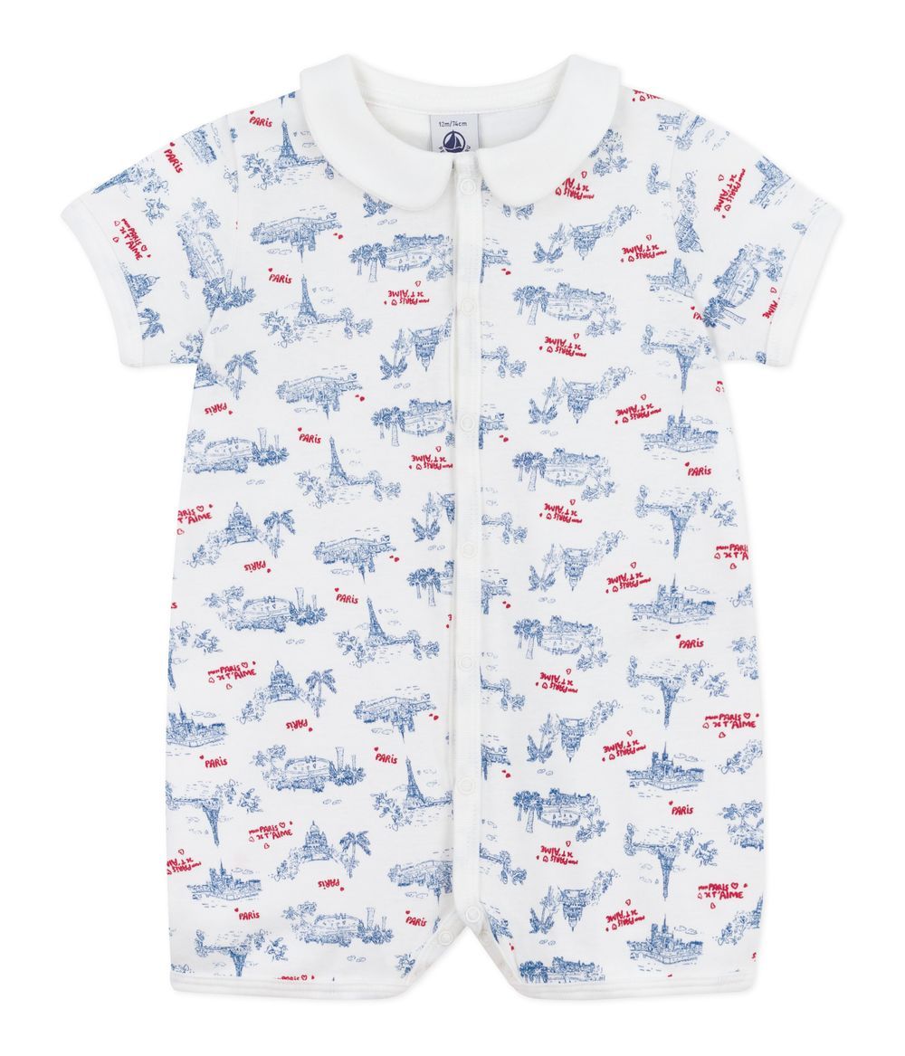 Petit Bateau - Baby Short Romper In Cotton With Collar - Paris Print