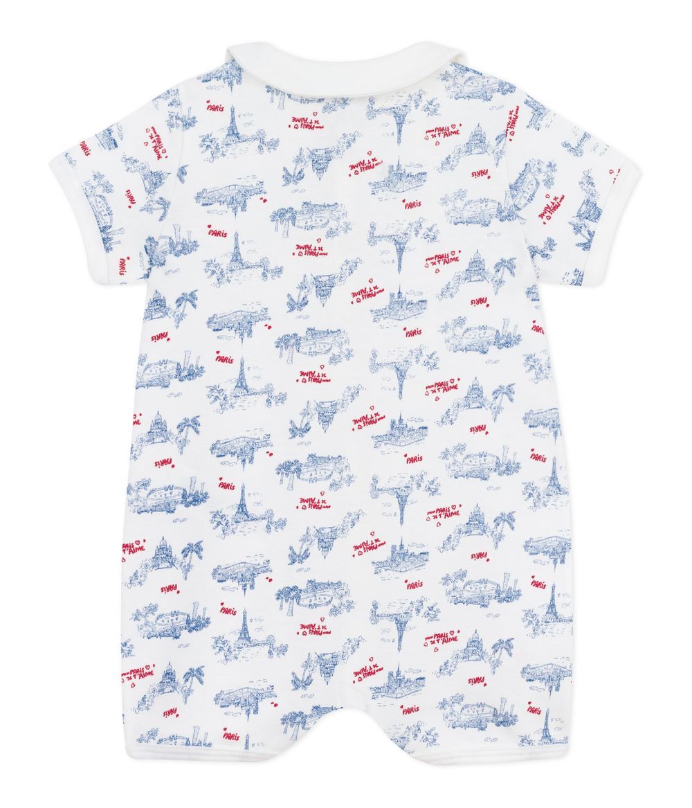 Petit Bateau - Baby Short Romper In Cotton With Collar - Paris Print