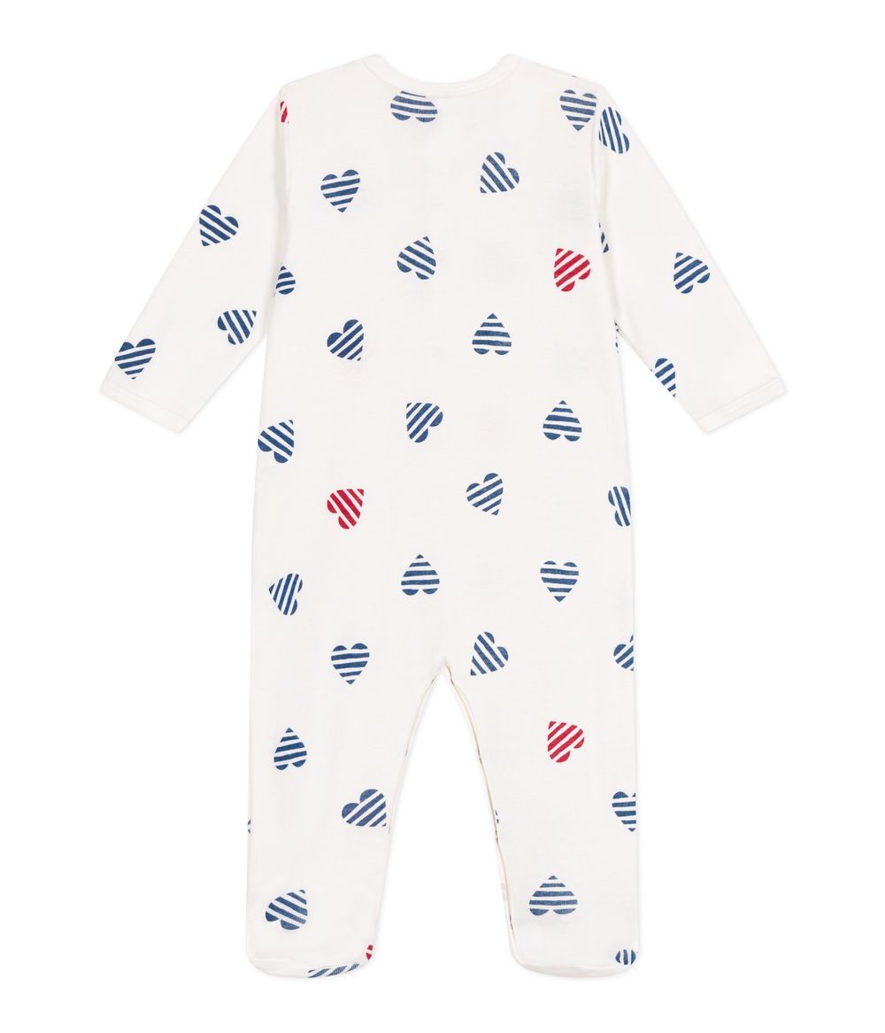 Petit Bateau - Baby Cotton Pyjamas With Striped Hearts - Marshmallow White