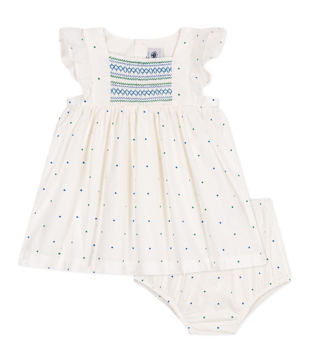 Petit Bateau - Babies' Spots Printed Cotton Dress With Bloomers - White