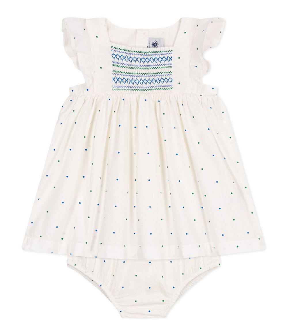 Petit Bateau - Babies' Spots Printed Cotton Dress With Bloomers - White