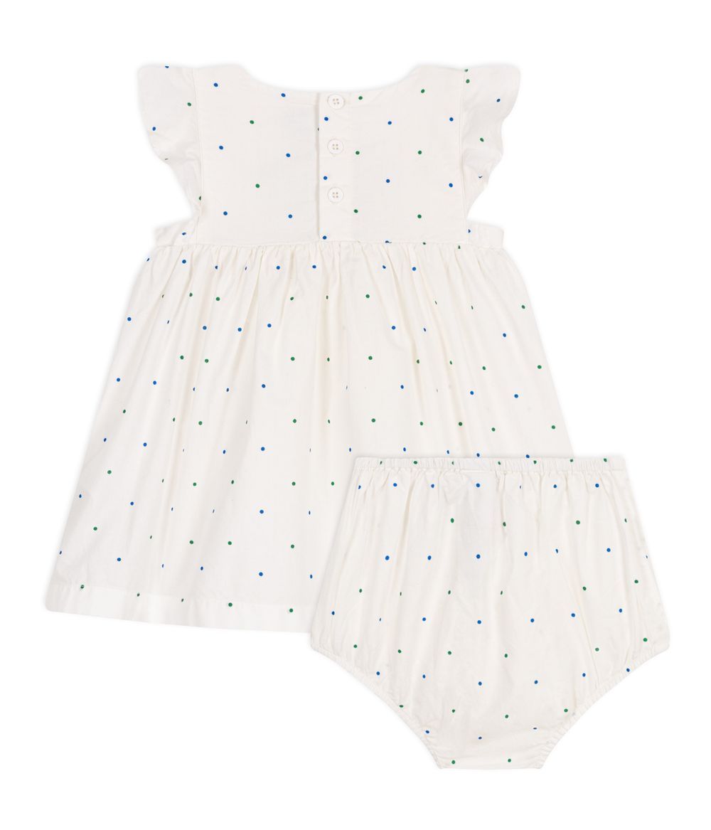 Petit Bateau - Babies' Spots Printed Cotton Dress With Bloomers - White