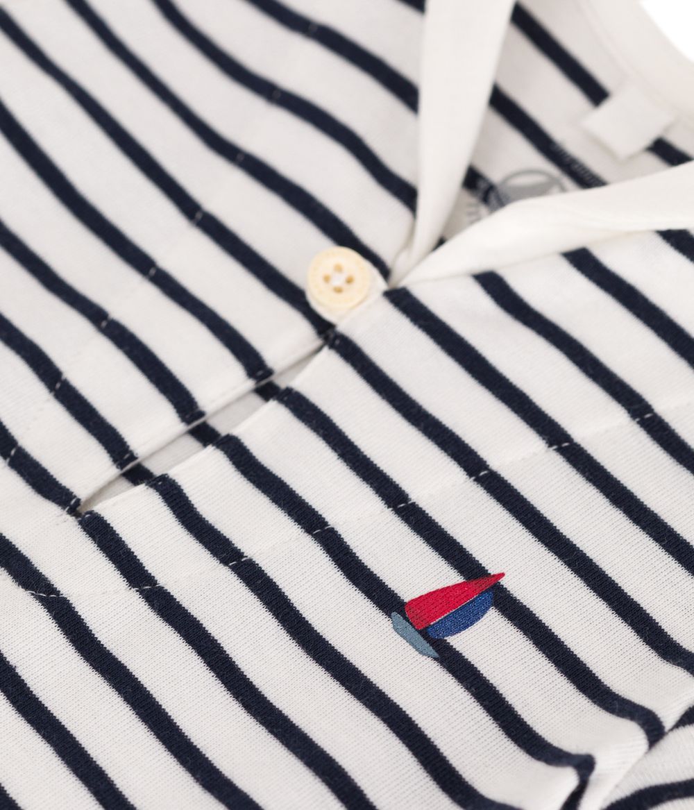 Petit Bateau - Baby's Stripy Cotton Playsuit - Marshmallow White/Smoking Blue