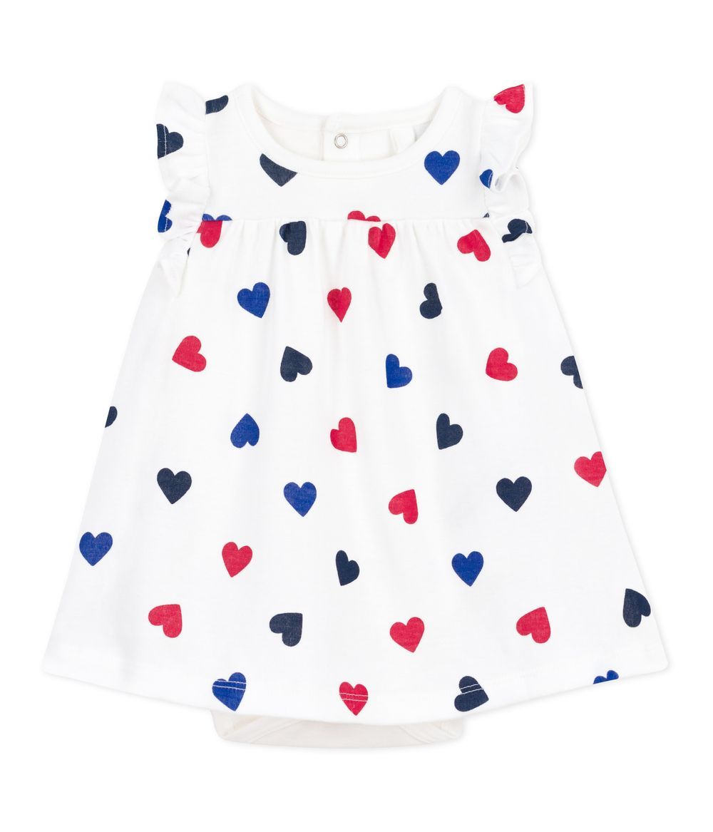 Petit Bateau - Short-sleeved Cotton Dress With Heart Pattern