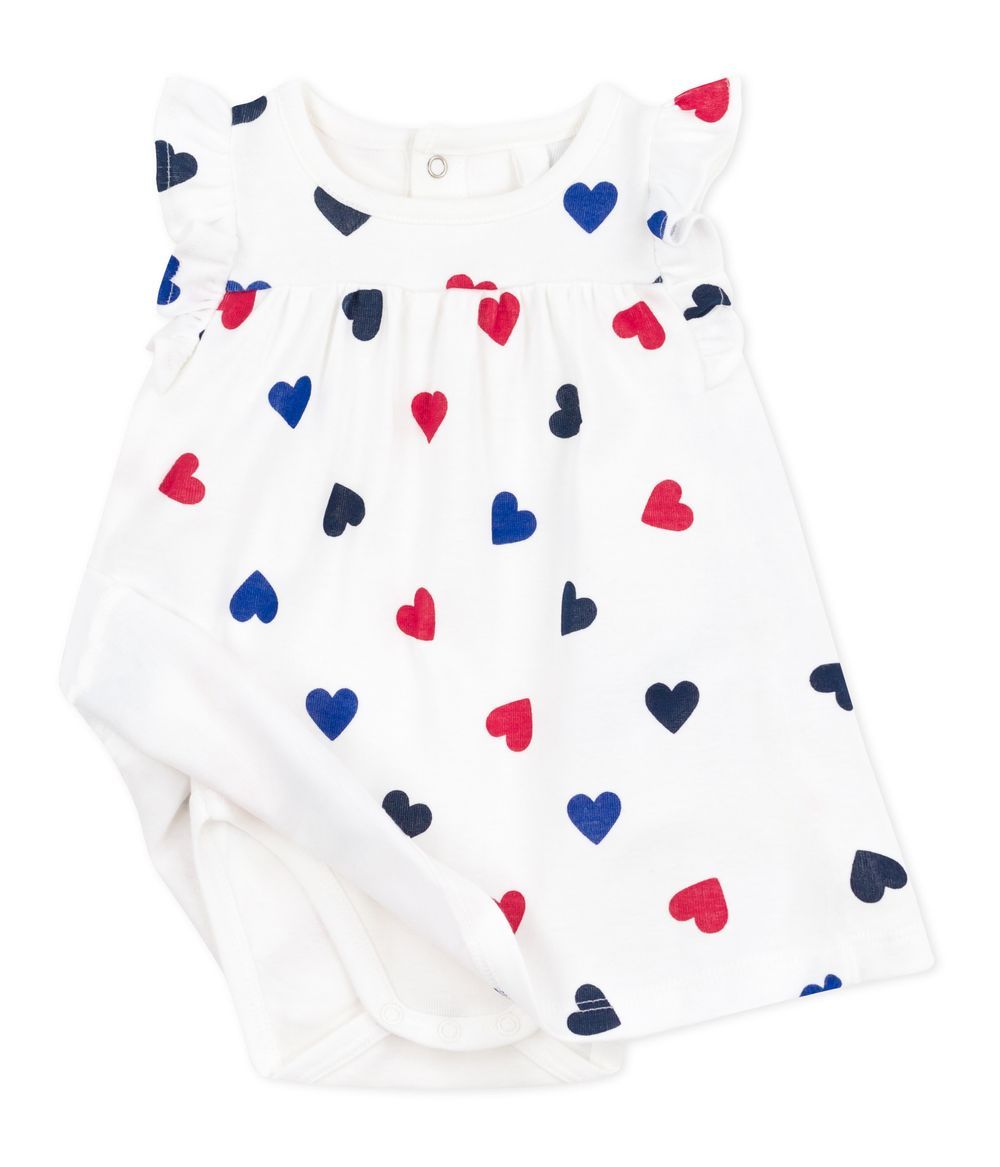 Petit Bateau - Short-sleeved Cotton Dress With Heart Pattern