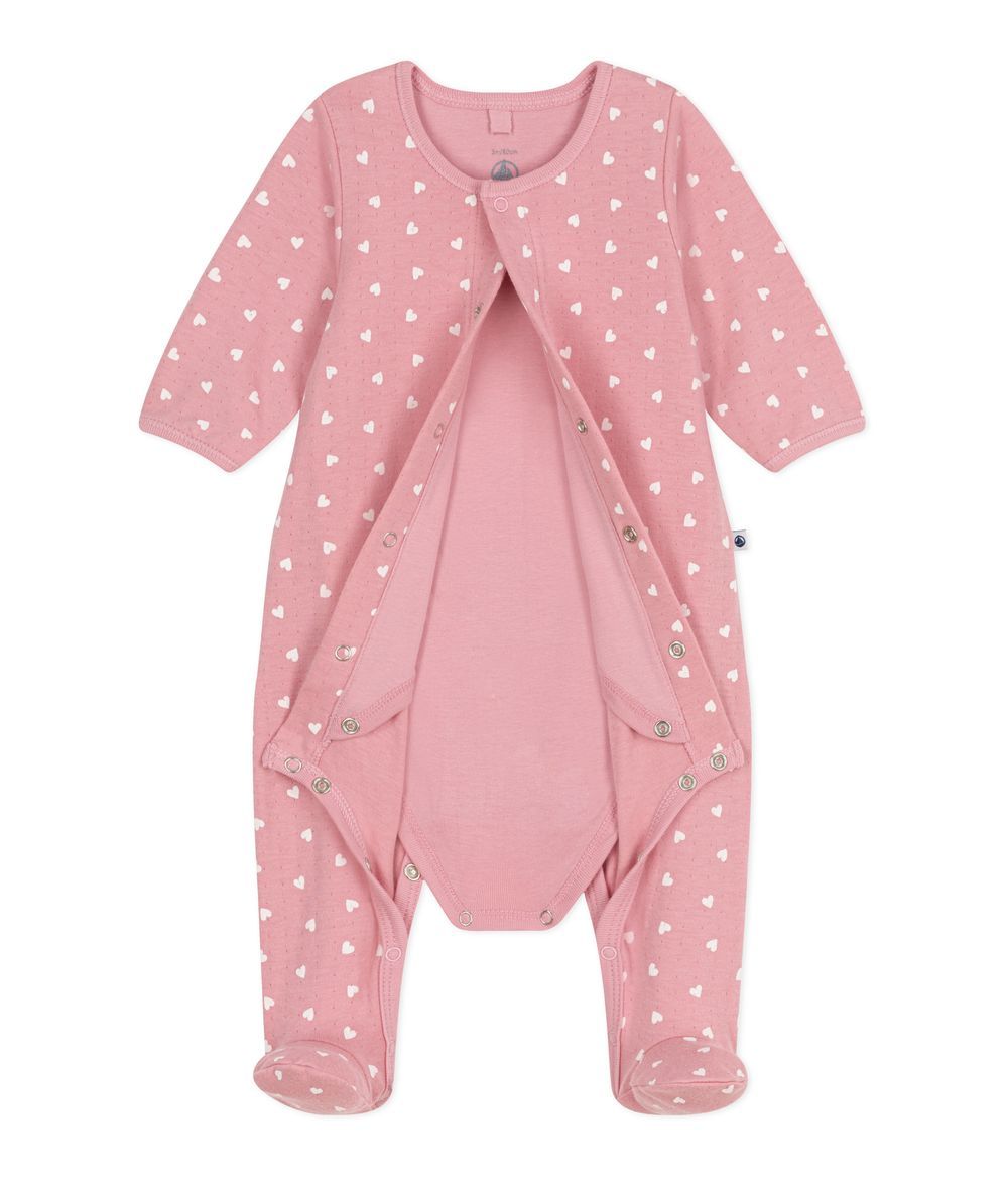 Petit Bateau - Heart Printed Baby Bodyjama - Charme Pink/Marshmallow White