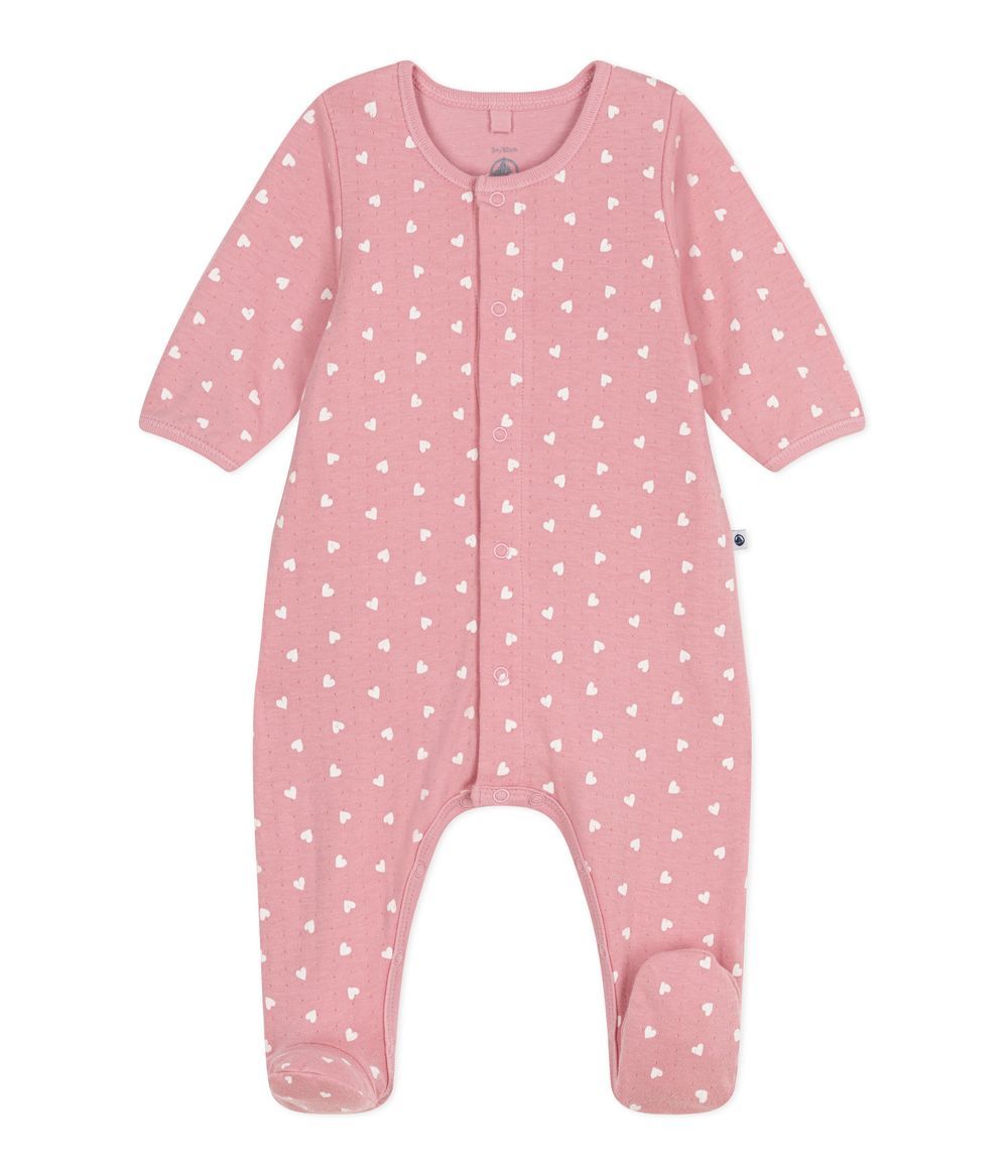 Petit Bateau - Heart Printed Baby Bodyjama - Charme Pink/Marshmallow White