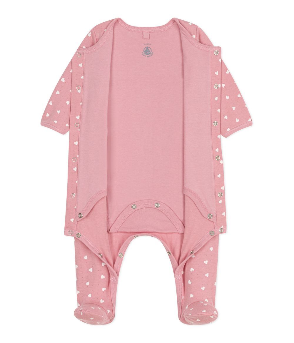 Petit Bateau - Heart Printed Baby Bodyjama - Charme Pink/Marshmallow White