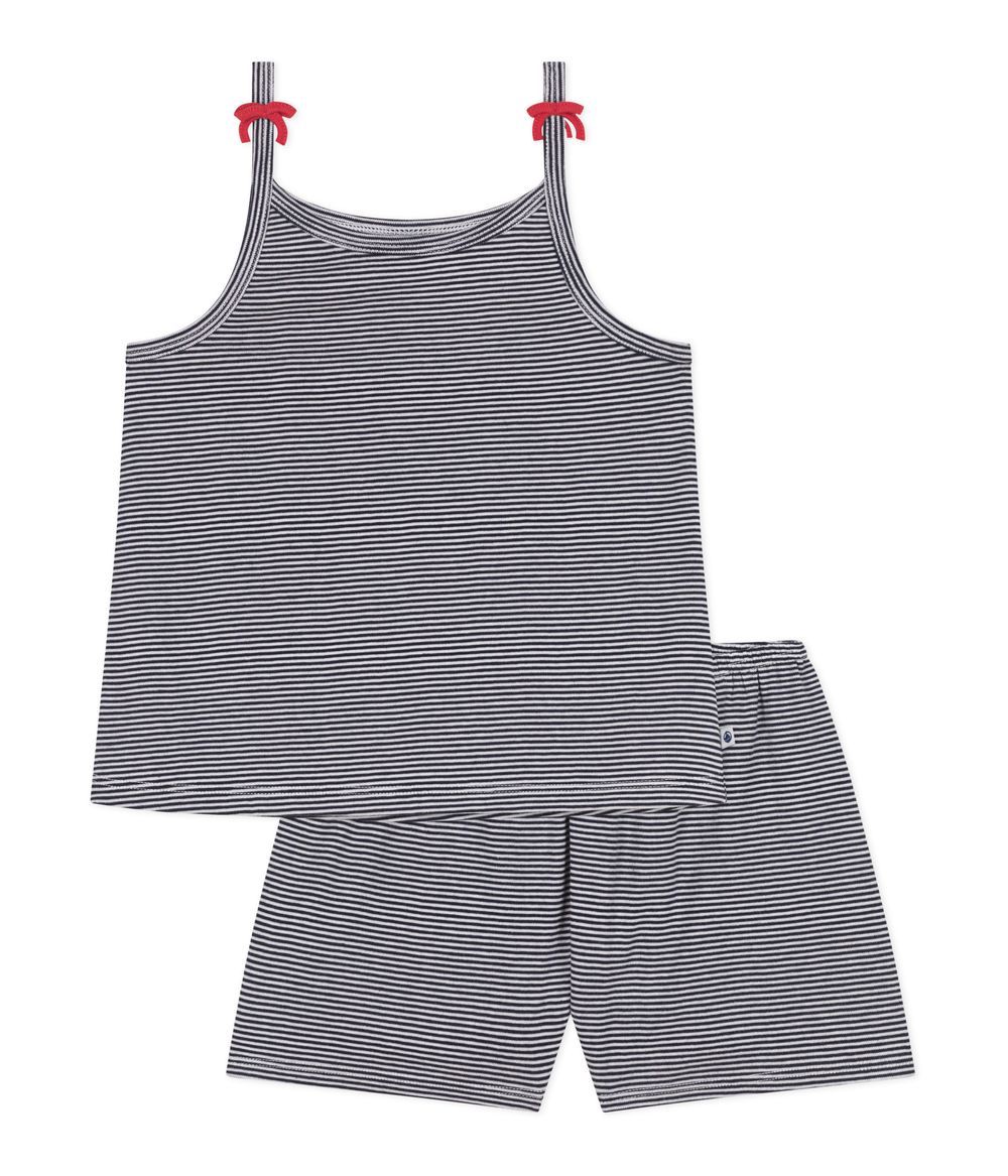 Petit Bateau - 2pc-Set - Girl's Short Stripy Strappy Pyjamas - Smoking/Marshmallow Blue/White