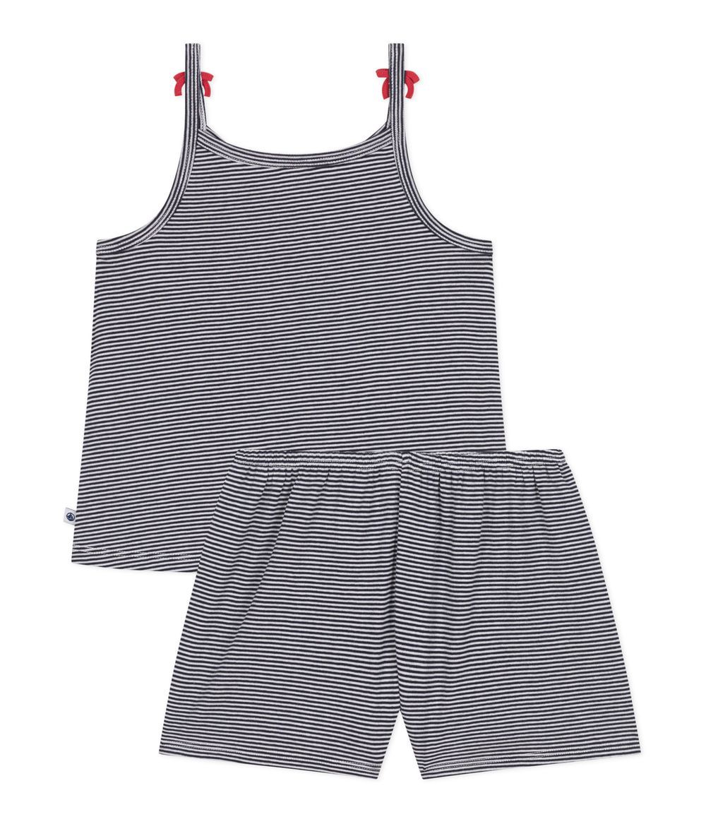 Petit Bateau - 2pc-Set - Girl's Short Stripy Strappy Pyjamas - Smoking/Marshmallow Blue/White