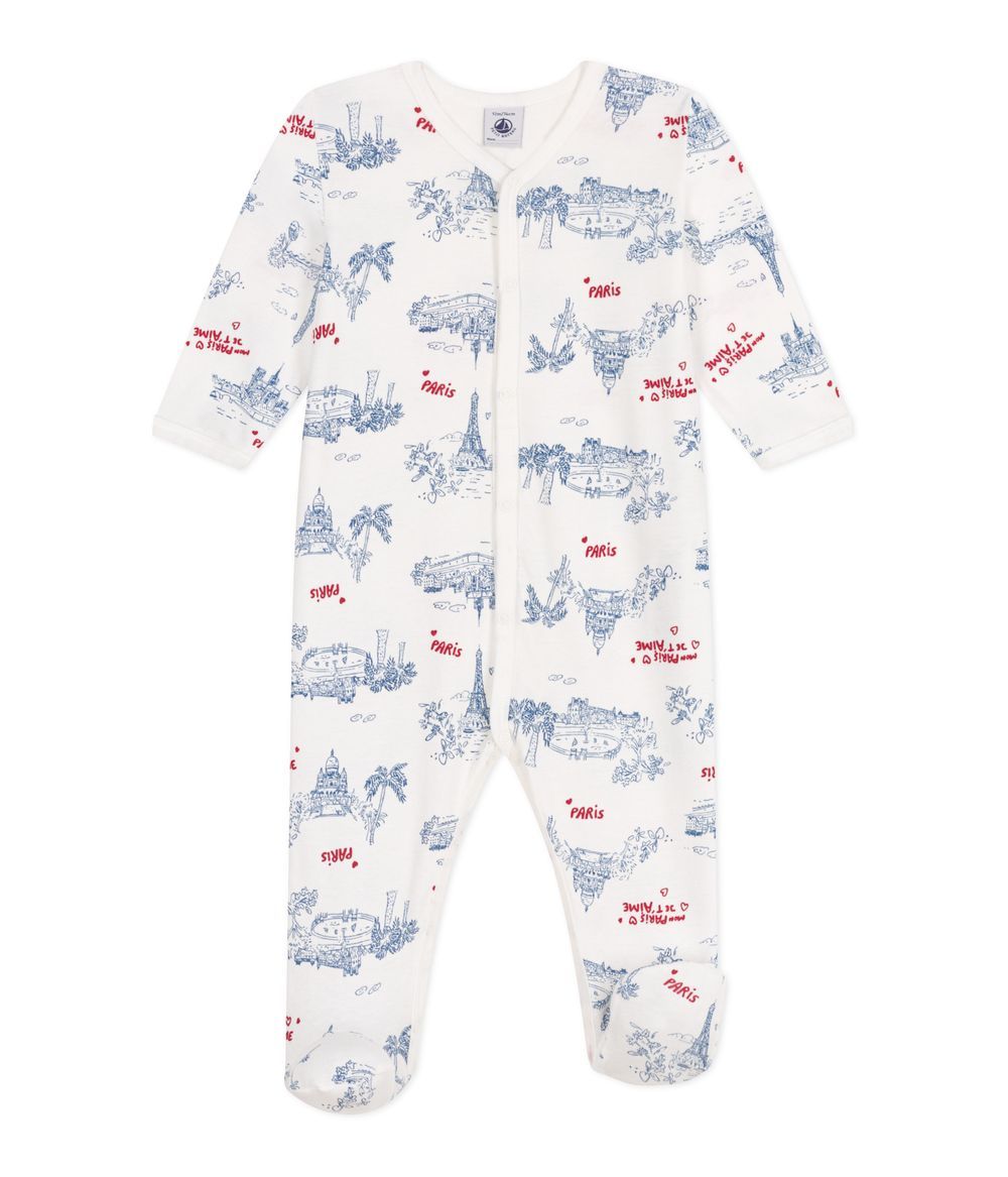 Petit Bateau - Paris Printed Baby Sleepsuit - Marshmallow White