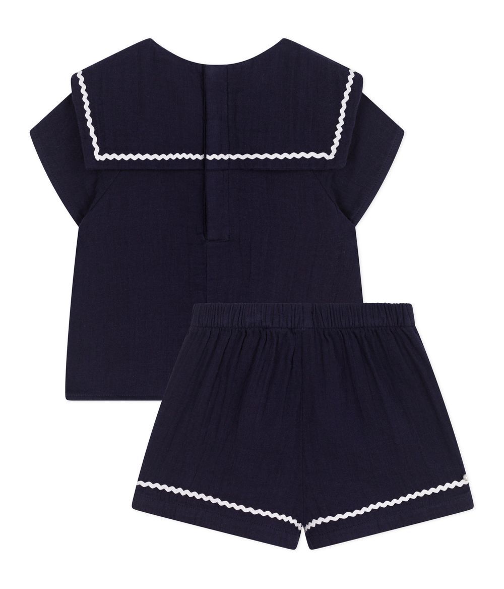 Petit Bateau - 2pc-Set - Girl's Nautical Detail Top & Shorts - Smoking Blue