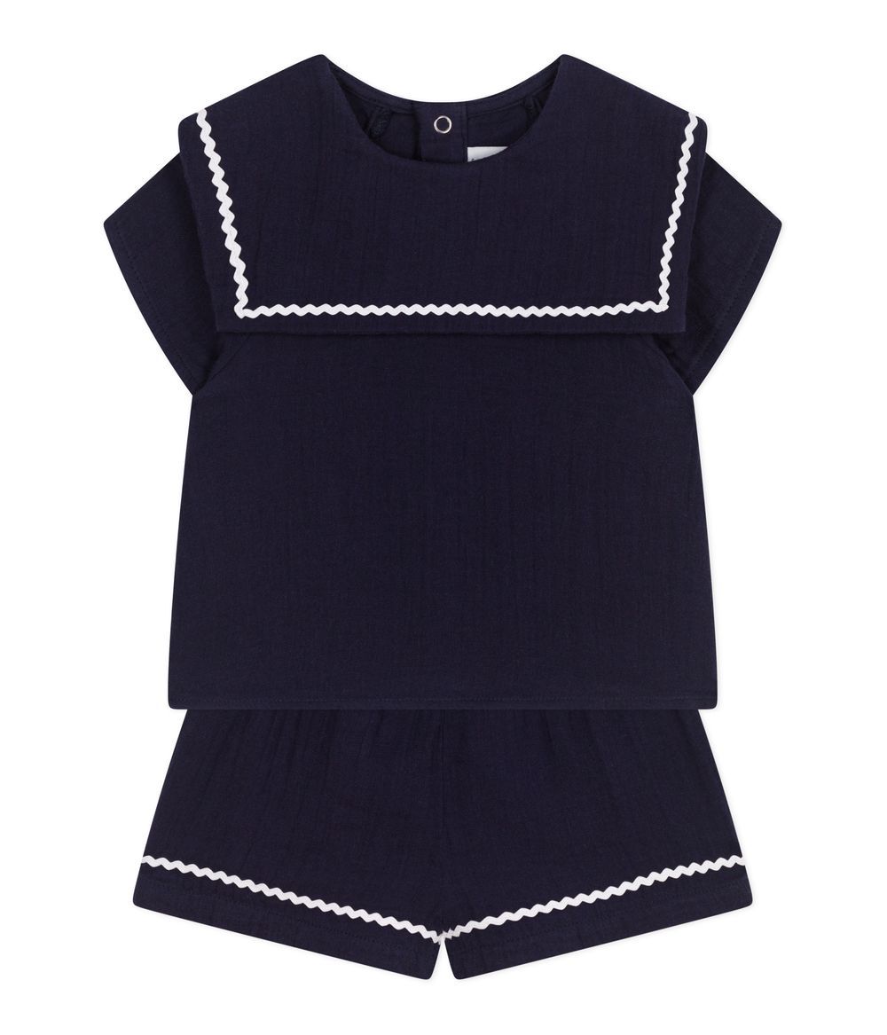 Petit Bateau - 2pc-Set - Girl's Nautical Detail Top & Shorts - Smoking Blue