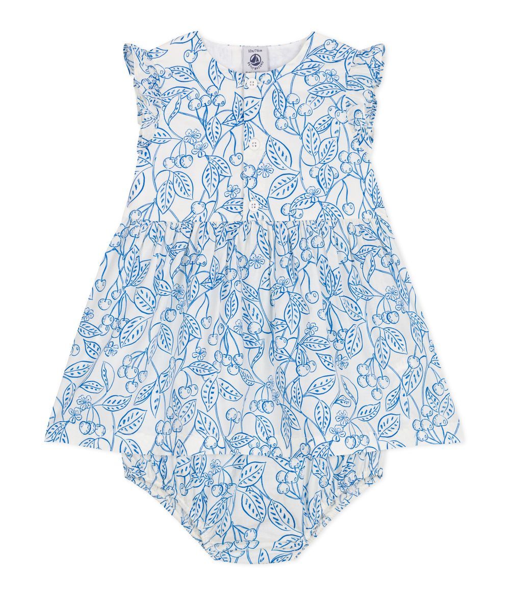 Petit Bateau - Babies' Cotton Dress And Bloomers - Blue Cherry Print