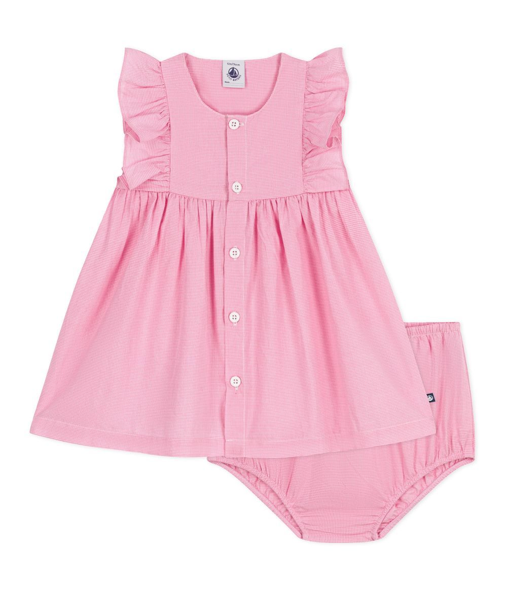 Petit Bateau - Babies Short-sleeved Cotton Dress And Bloomers - Pink