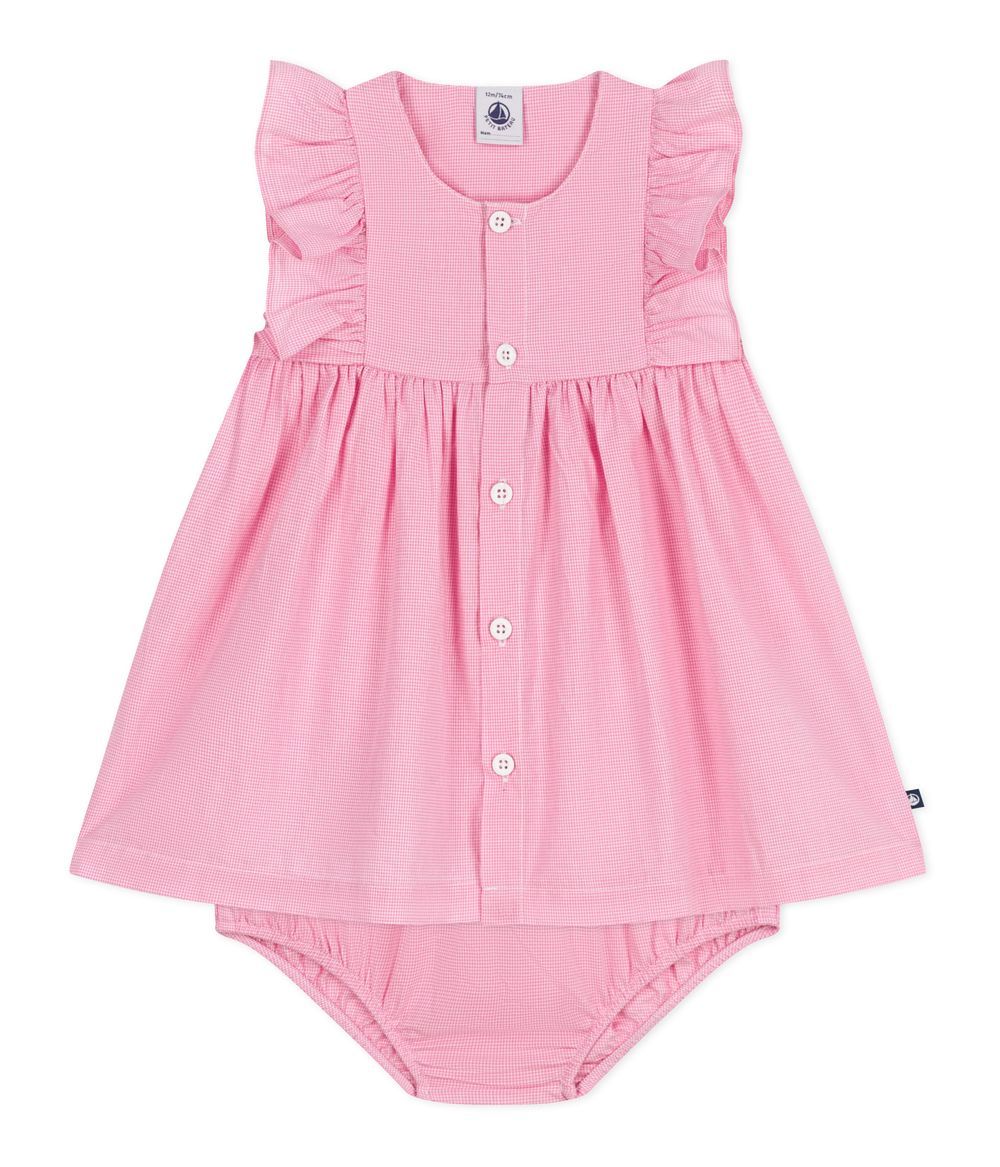 Petit Bateau - Babies Short-sleeved Cotton Dress And Bloomers - Pink