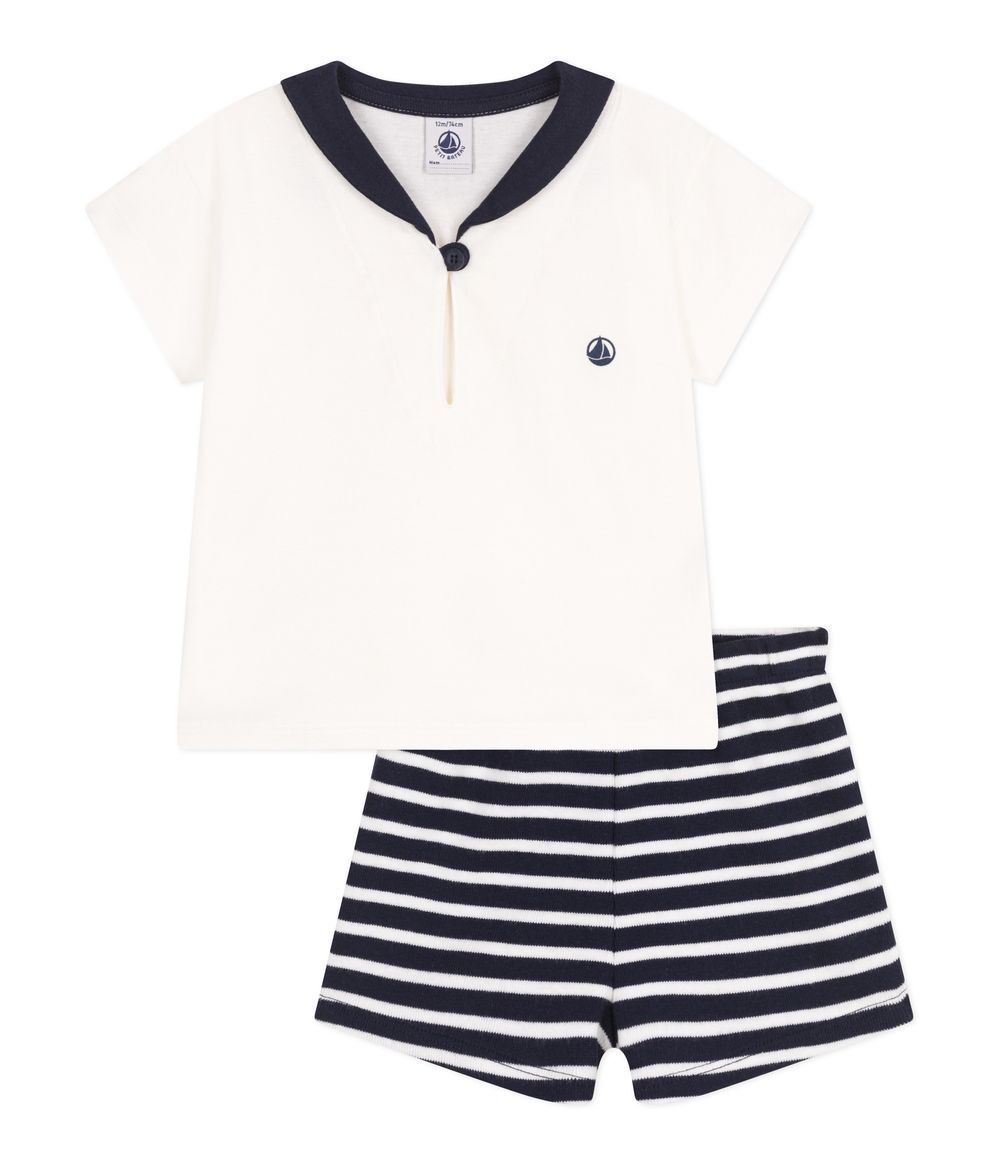 Petit Bateau - Sailor Collar Babies Two Piece Cotton Set