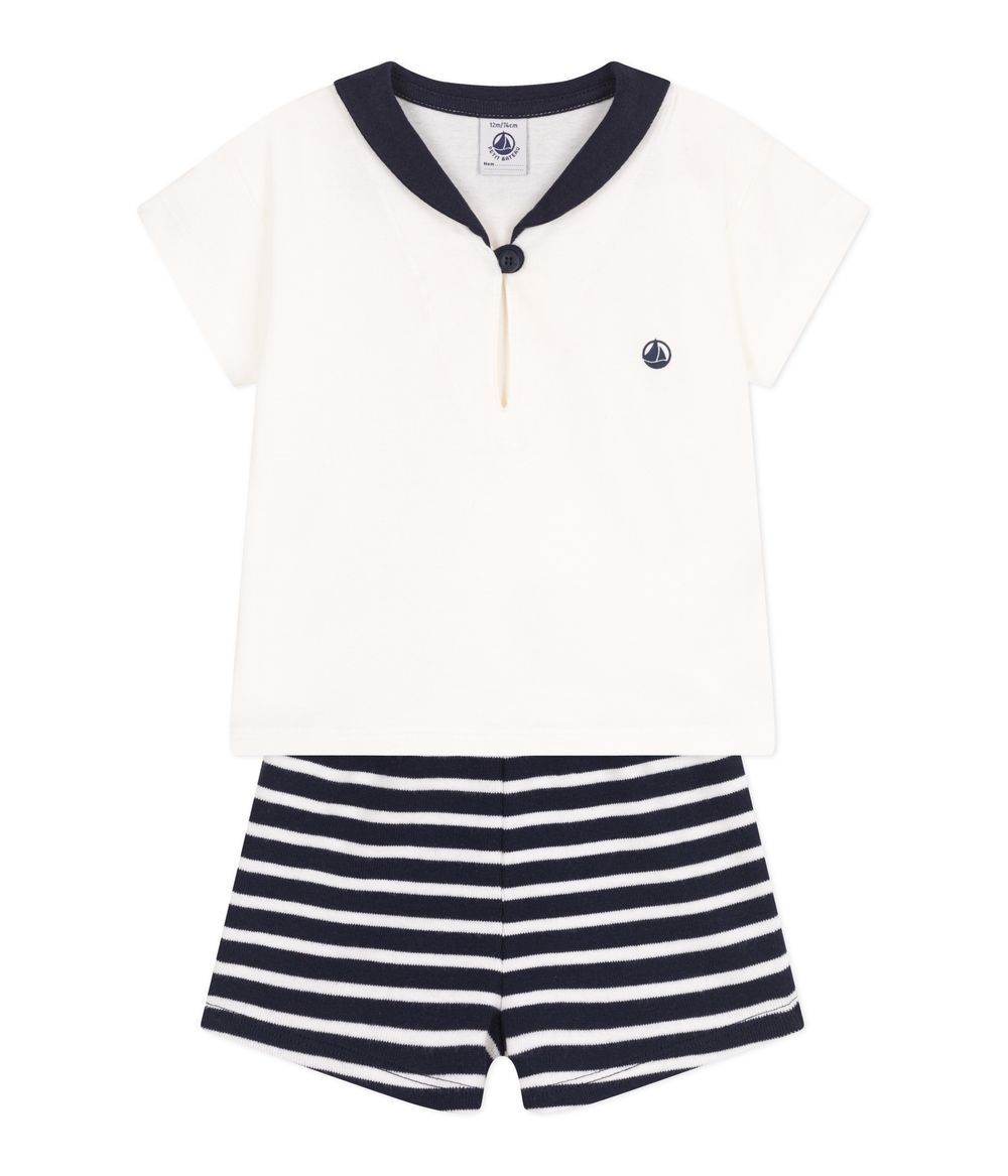 Petit Bateau - Sailor Collar Babies Two Piece Cotton Set