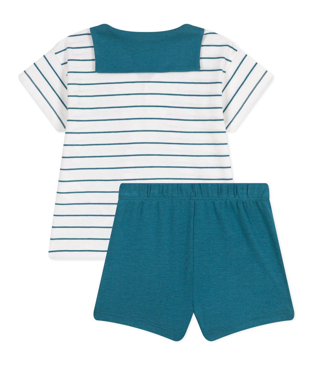 Petit Bateau - Petit Bateau - Babies Cotton Sripped T-Shirt And Plain Shorts