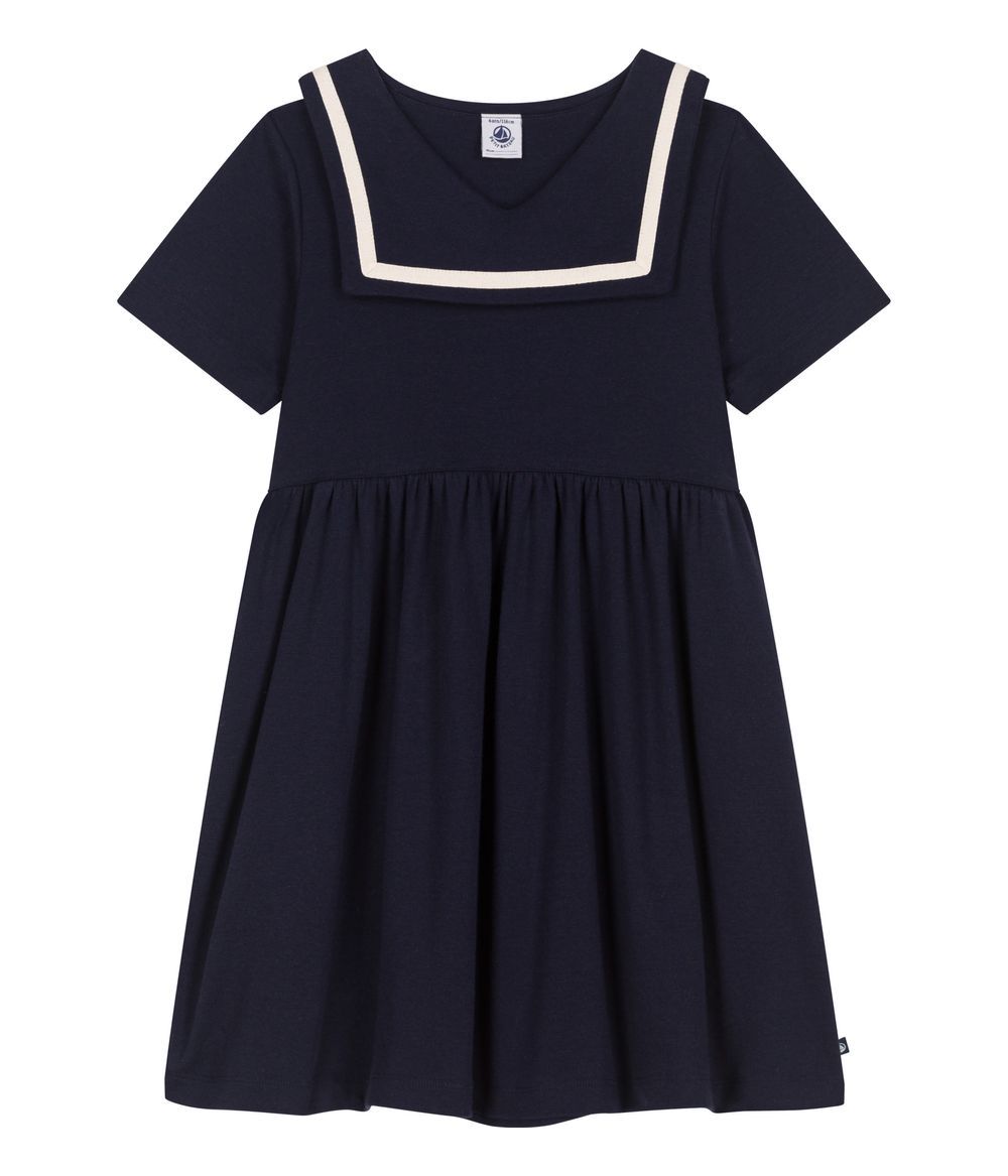 Petit Bateau - Girl's Plain Short Sleeves Dress - Smoking Blue