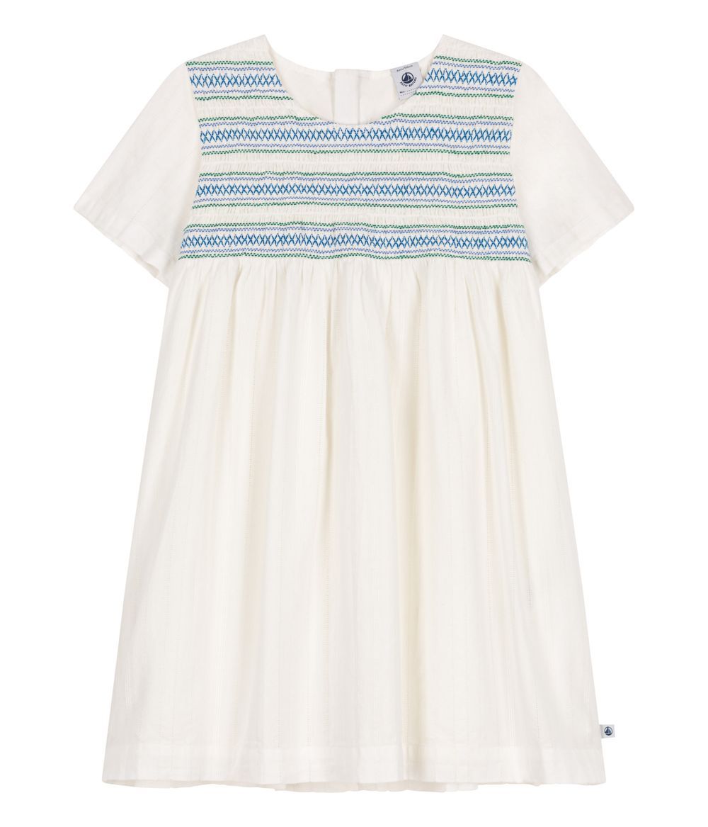 Petit Bateau - Girl's Short Sleeves Dress - Ecume White