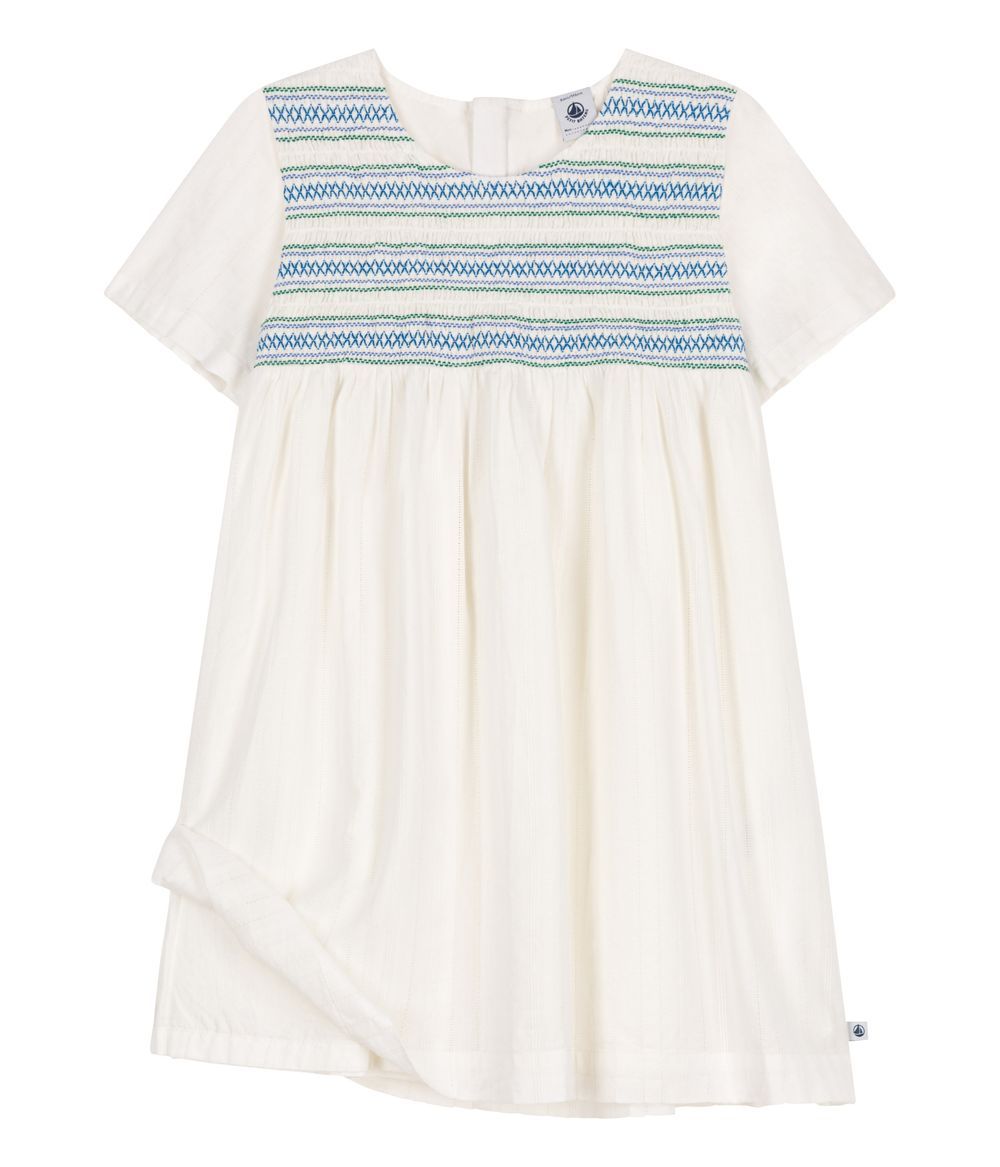 Petit Bateau - Girl's Short Sleeves Dress - Ecume White