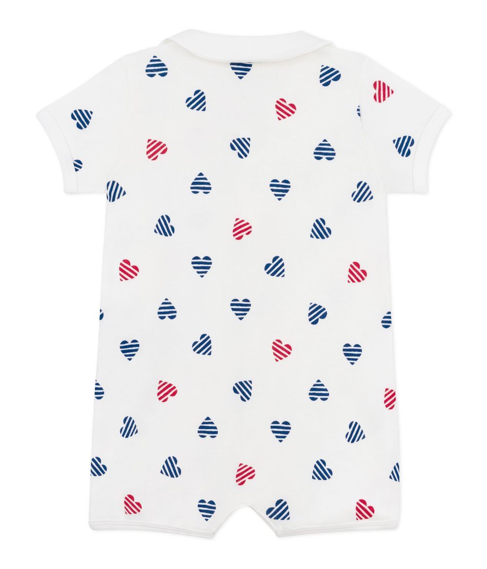 Petit Bateau - Baby Striped Heart Printed Short Romper - Marshmallow White/Multicolor