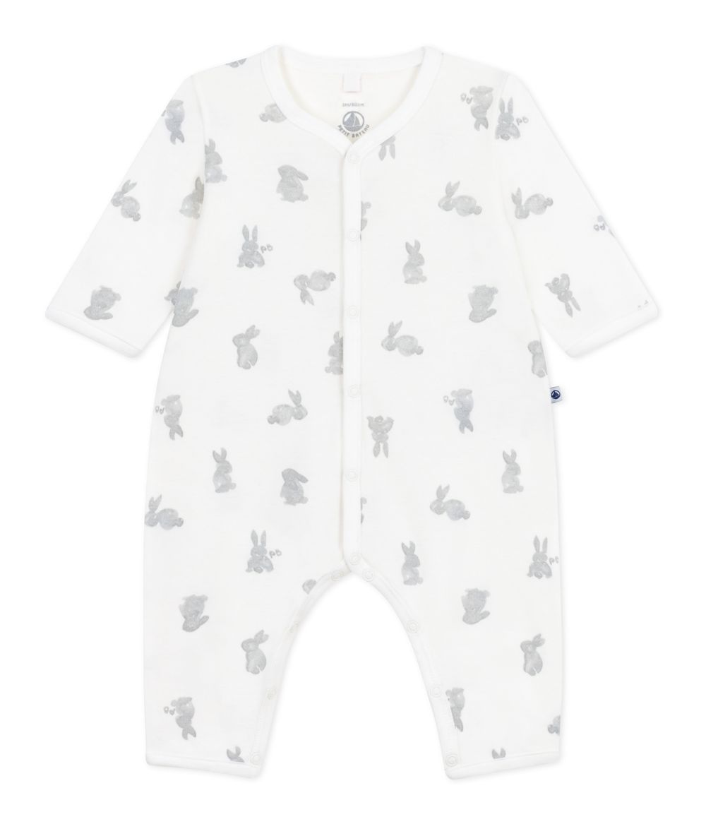 Petit Bateau - Baby's Rabbit Printed Footless Pyjama - Marshmallow White/Gris Grey