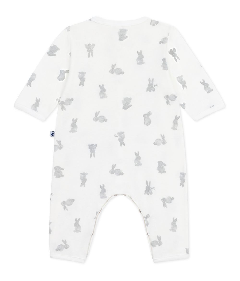 Petit Bateau - Baby's Rabbit Printed Footless Pyjama - Marshmallow White/Gris Grey