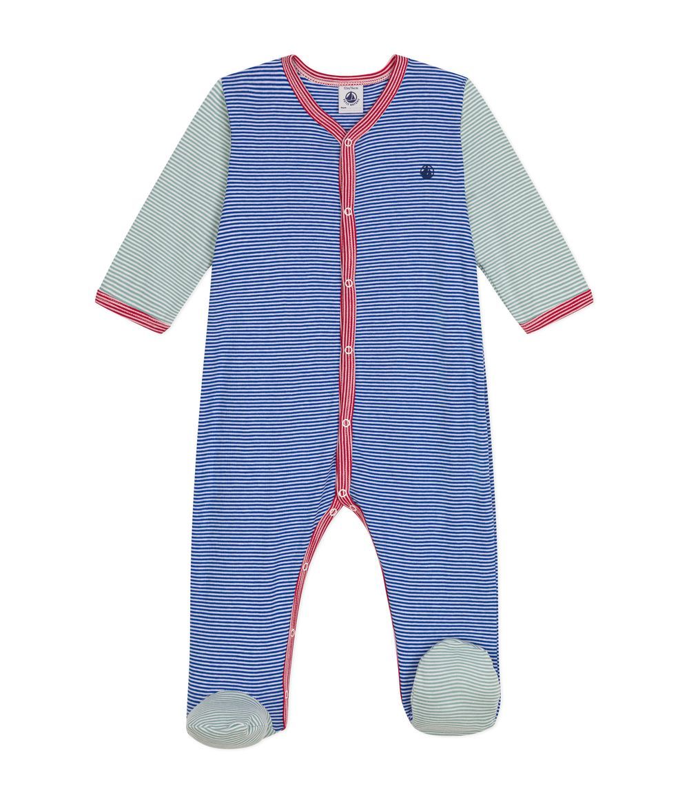 Petit Bateau - Baby Striped Sleepsuit - Calvin Blue/Marshmallow White