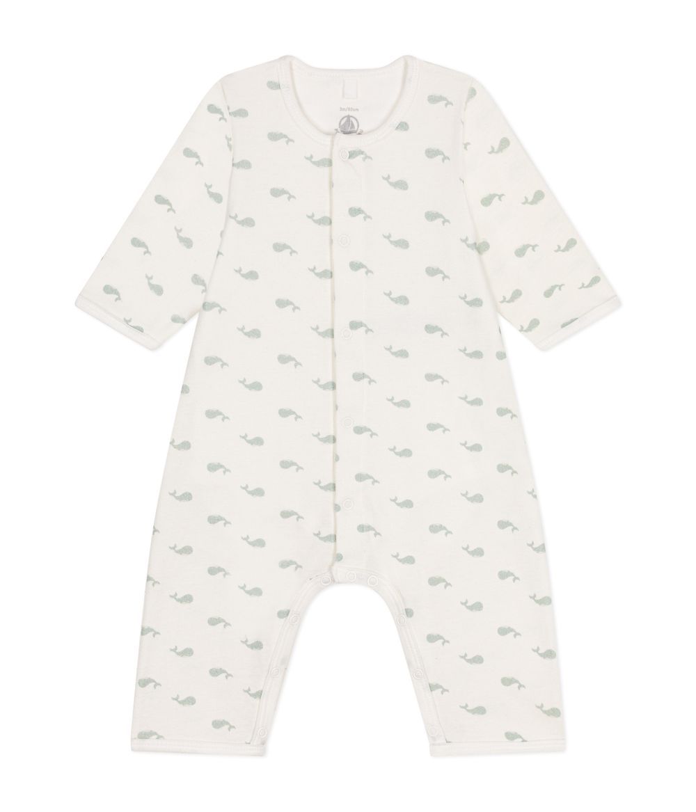 Petit Bateau - Footless Cotton Bodyjama - Marshmallow White/Herbier