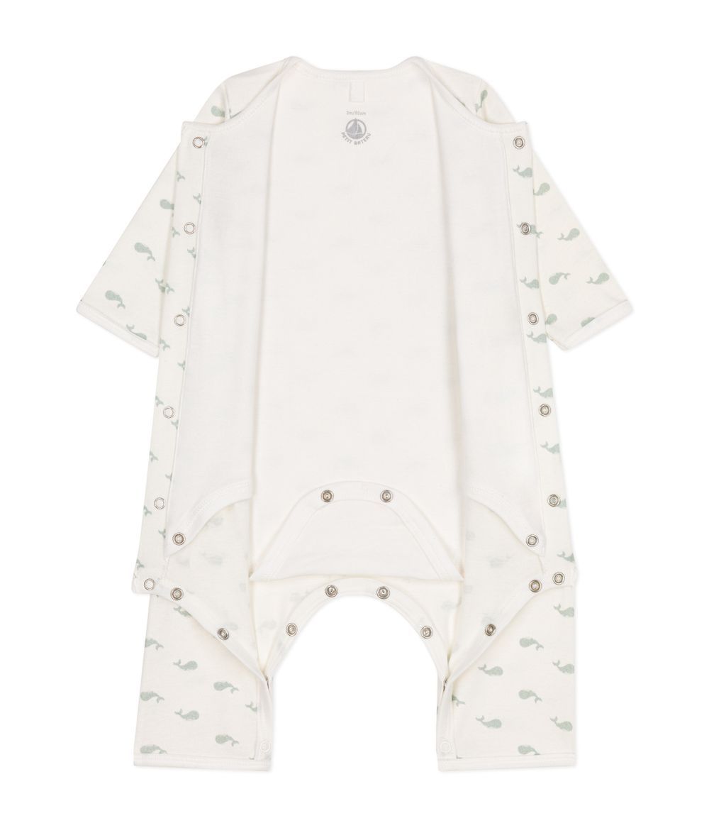 Petit Bateau - Footless Cotton Bodyjama - Marshmallow White/Herbier