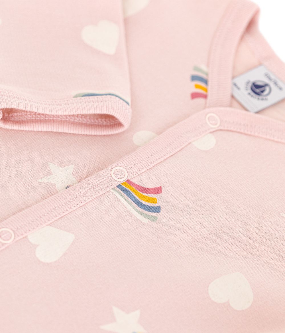 Petit Bateau - Babies' Pyjama Suit In Star And Heart Print Brushed Fleece