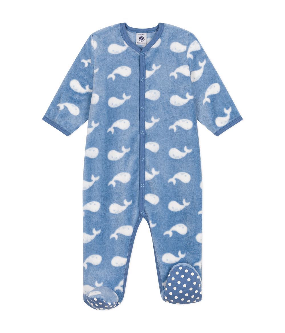 Petit Bateau - Babies' Fleece Onesie - Beach/Marshmallow Blue/White