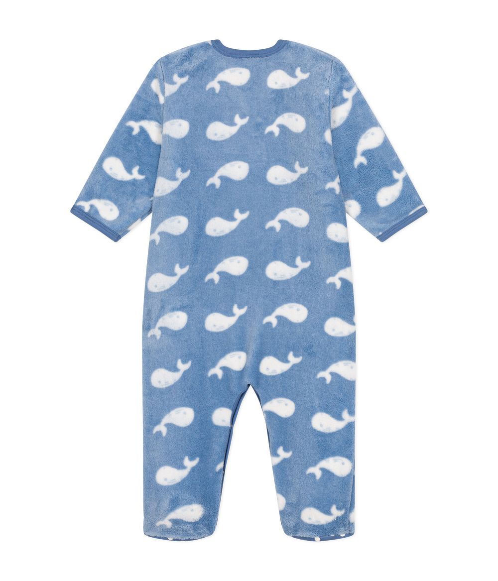 Petit Bateau - Babies' Fleece Onesie - Beach/Marshmallow Blue/White