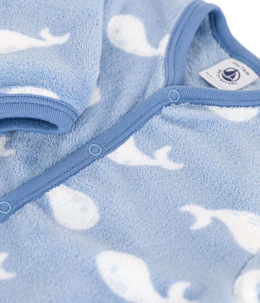 Petit Bateau - Babies' Fleece Onesie - Beach/Marshmallow Blue/White