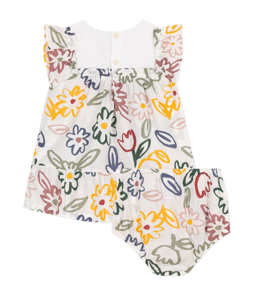 Petit Bateau - Babies' Printed Short Sleeved Dress With Poplin Bloomers