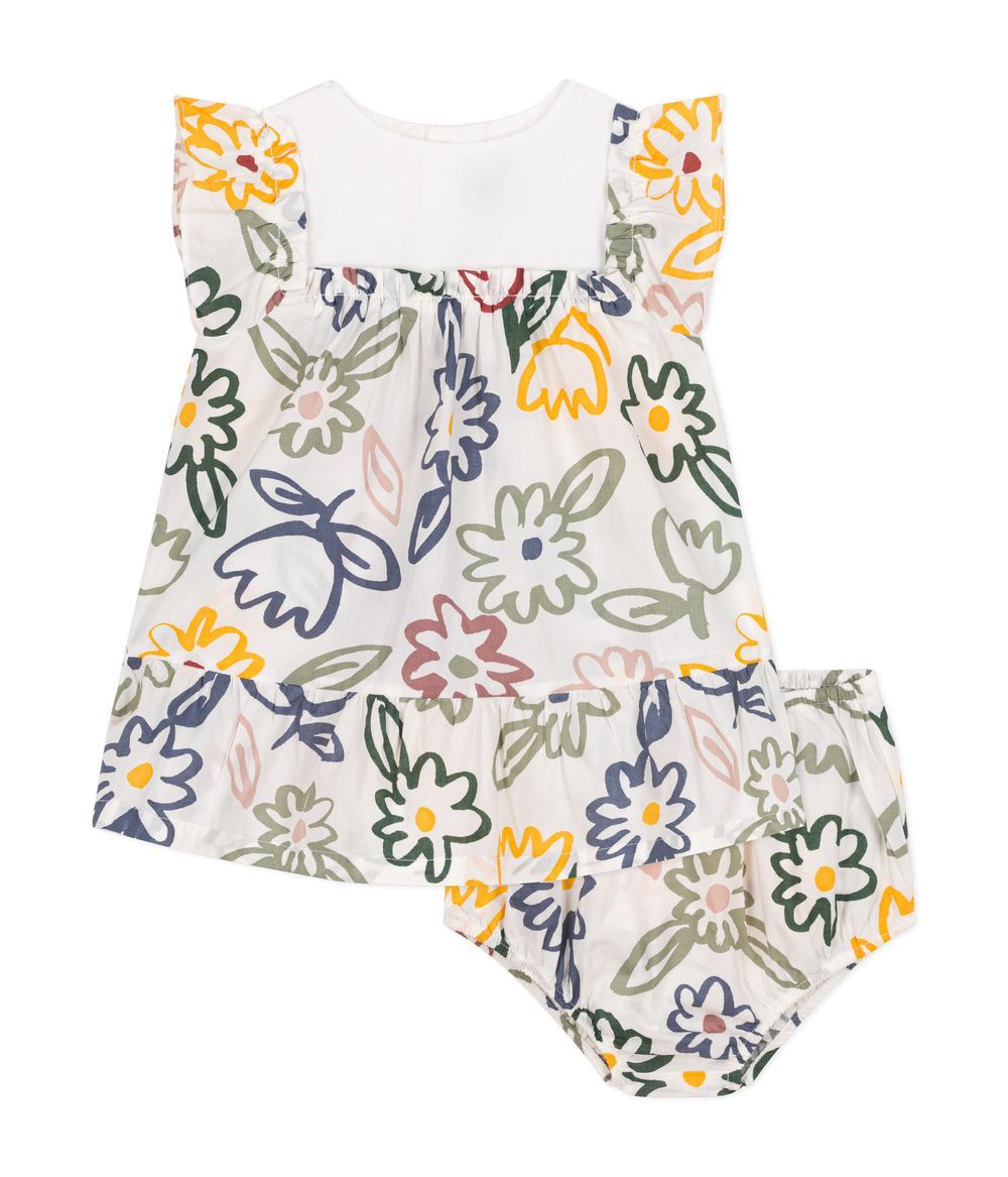 Petit Bateau - Babies' Printed Short Sleeved Dress With Poplin Bloomers