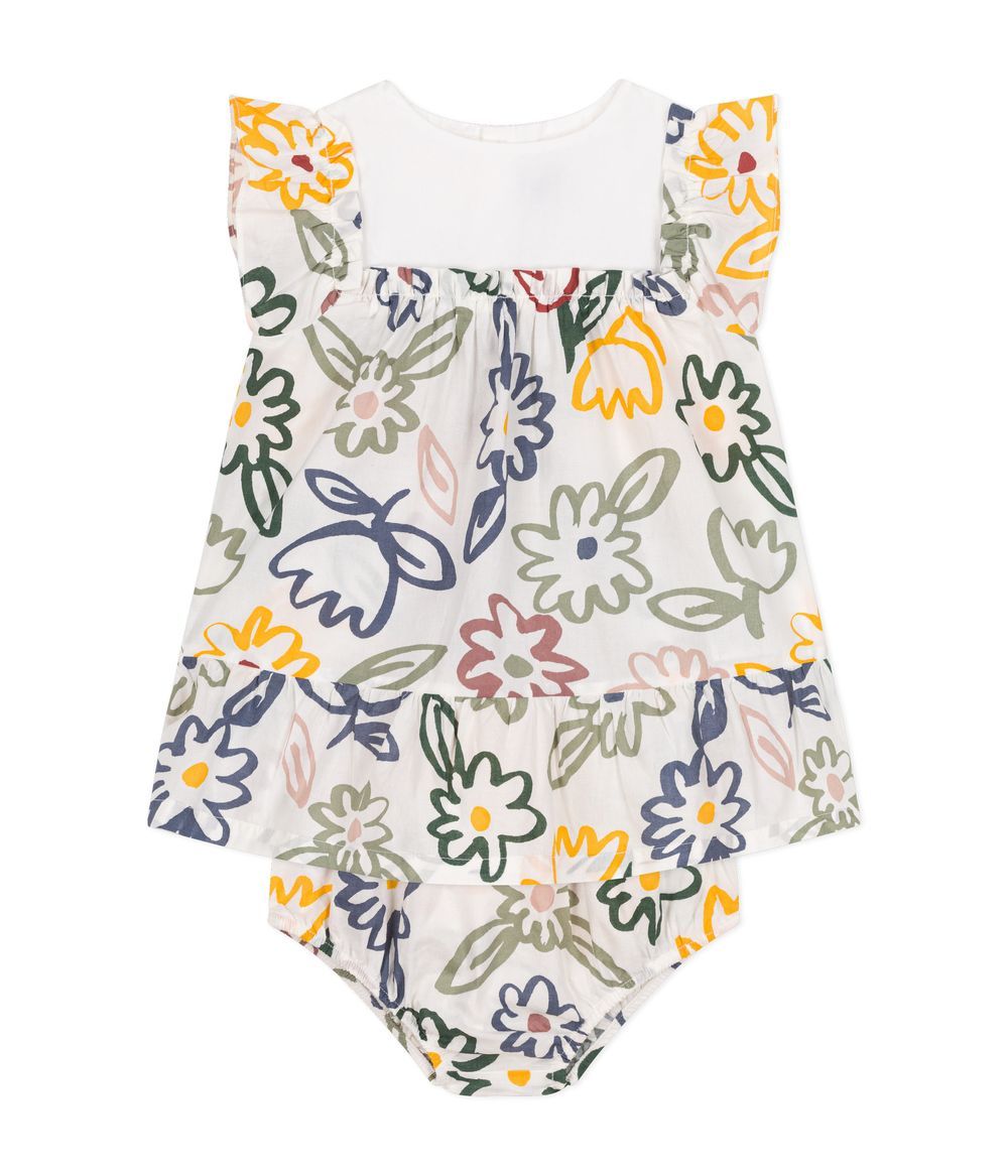 Petit Bateau - Babies' Printed Short Sleeved Dress With Poplin Bloomers