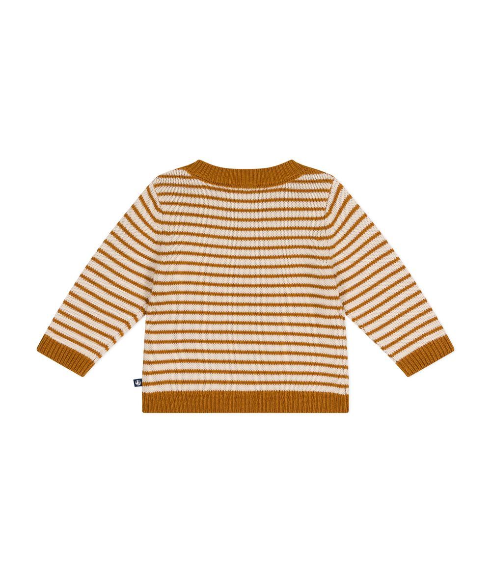 Petit Bateau - Babies' Jumper In A Wool And Cotton Knit - Ecureuil/Avalanche Brown/White