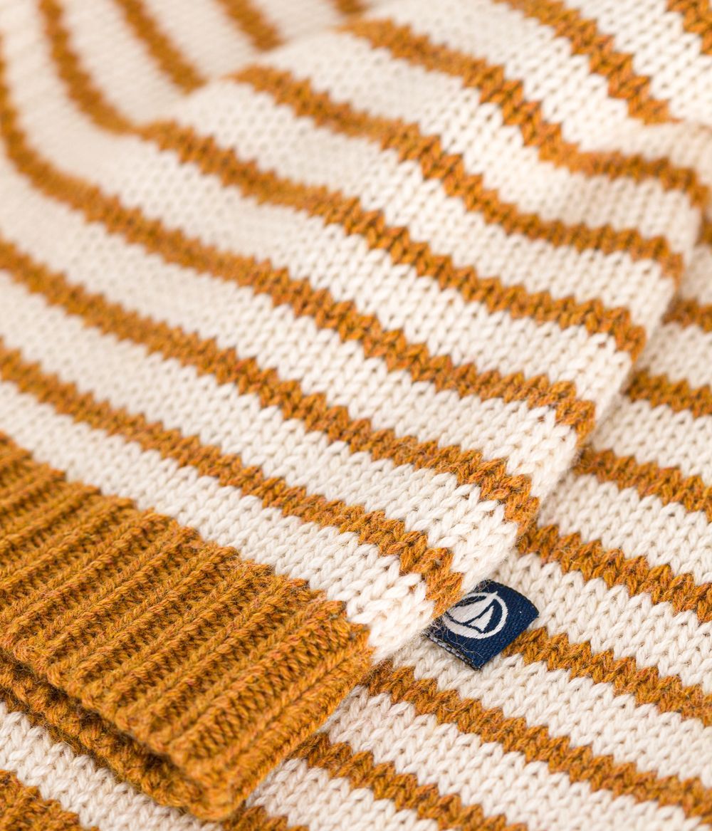 Petit Bateau - Babies' Jumper In A Wool And Cotton Knit - Ecureuil/Avalanche Brown/White