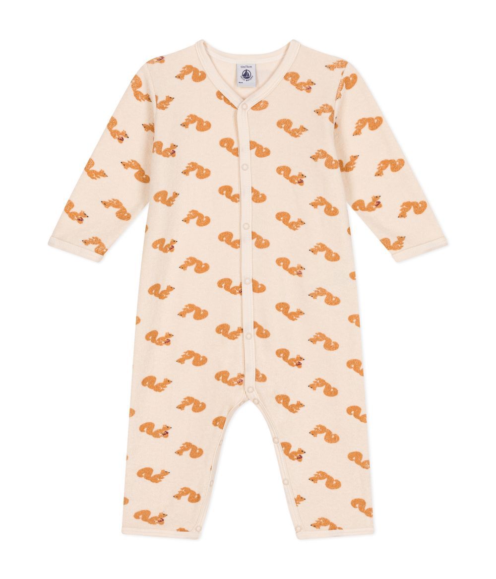 Petit Bateau - Babies' Squirrel Printed Footless Sleepsuit In Terry Towelling - Avalanche White