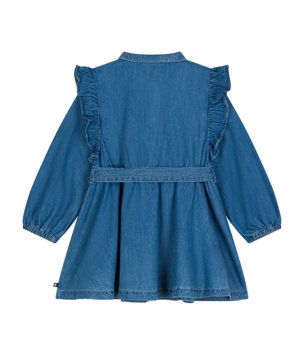 PETIT BATEAU - Girls' Longsleeve Dress - Denim Clair Blue