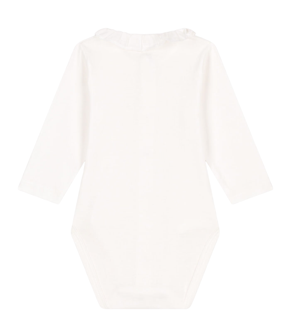 Petit Bateau - Babies' Long-Sleeved Cotton Bodysuit With Ruffle Collar