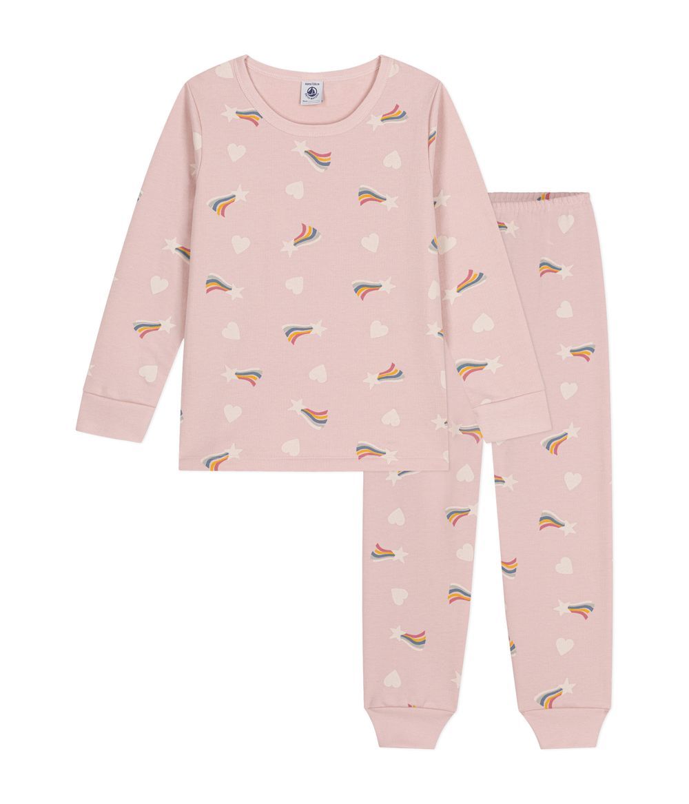 Petit Bateau - 2pc-Set - Stars And Hearts Printed Pyjama - Pink