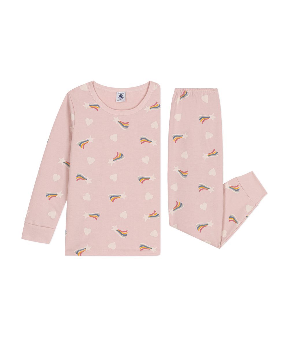 Petit Bateau - 2pc-Set - Stars And Hearts Printed Pyjama - Pink