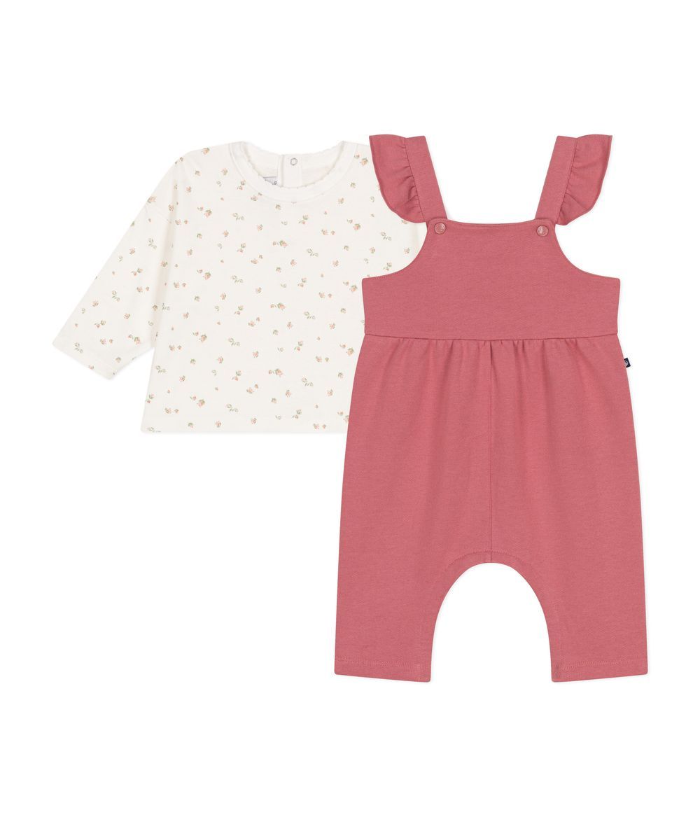 Petit Bateau - Babies' Cotton T-Shirt & Fleece Dungaree Outfit - Rosewood