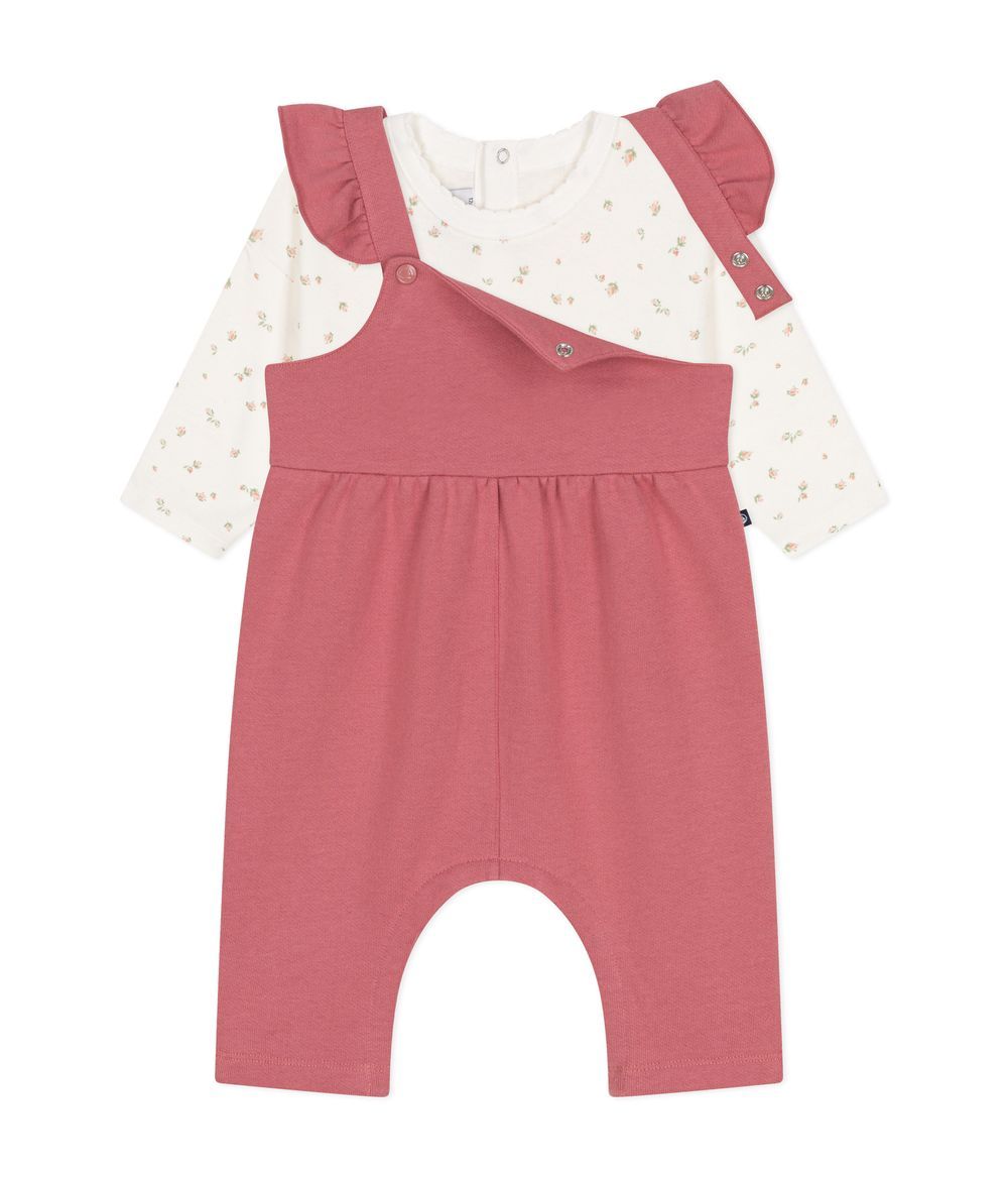 Petit Bateau - Babies' Cotton T-Shirt & Fleece Dungaree Outfit - Rosewood