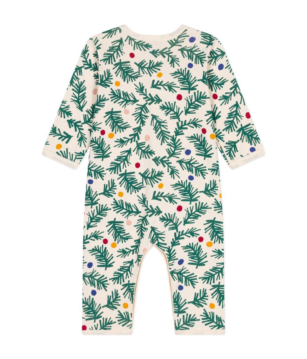 Petit Bateau - Babies' Christmas Tree Printed Footless Sleepsuit - Beige/Green