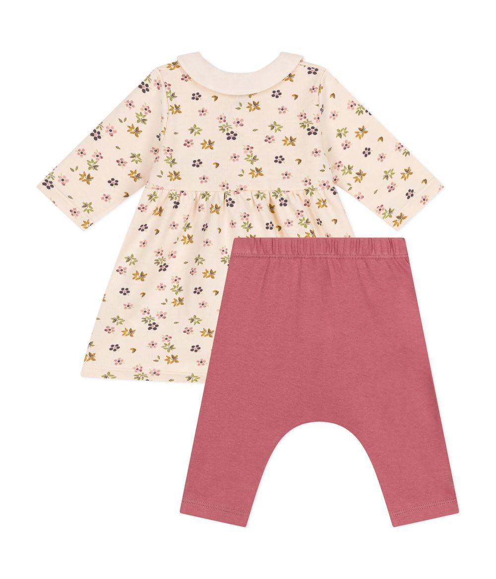 Petit Bateau - 2pc-Set - Babies' Cotton Dress And Leggings - Pink/Red